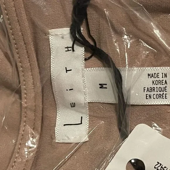 Leith V-Neck Shirred Rib Tan Taupe ultra Soft Body-con Dress Size : M NWT - Picture 5 of 8